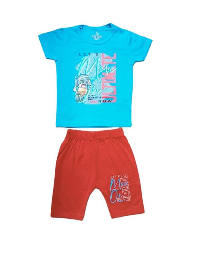 2 Pcs Baby Boy’s Stitched Soft Blended Printed Shirt & Short - Kids Bazar