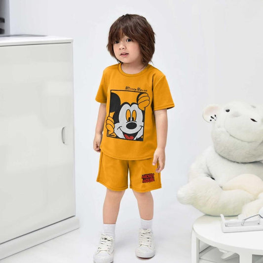 2 Pcs Boys Jersey Printed T-Shirt & Shorts - Kids Bazar