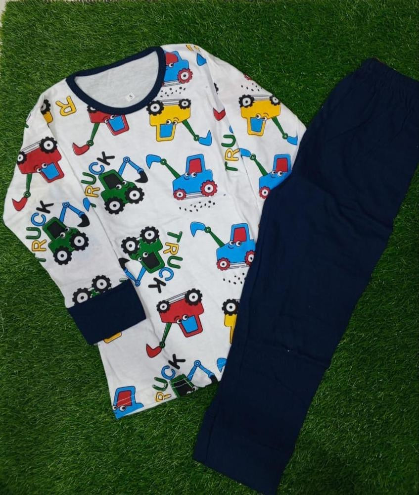 Kids Stitched Cotton Printed Night Suit - Kids Bazar