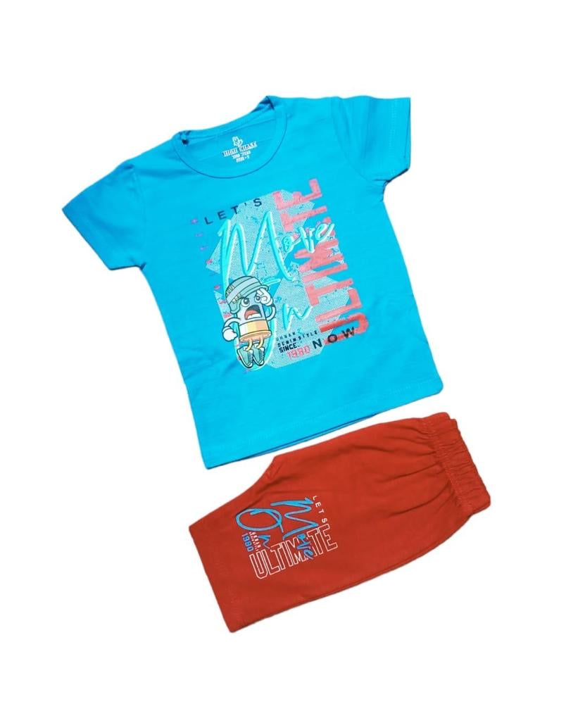 2 Pcs Baby Boy’s Stitched Soft Blended Printed Shirt & Short - Kids Bazar