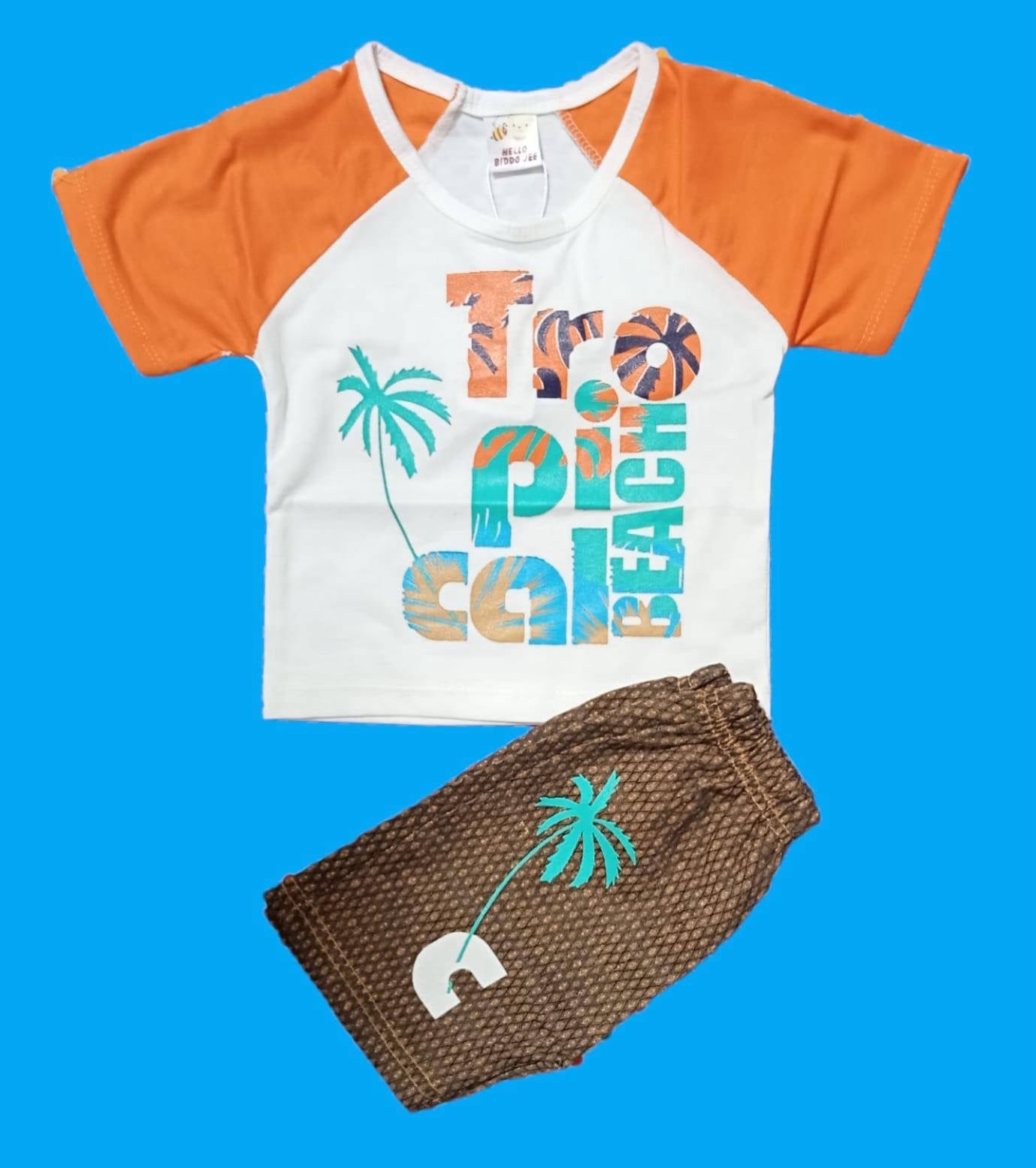 2 Pcs Baby Boy’s Stitched Soft Blended Printed Shirt & Short - Kids Bazar