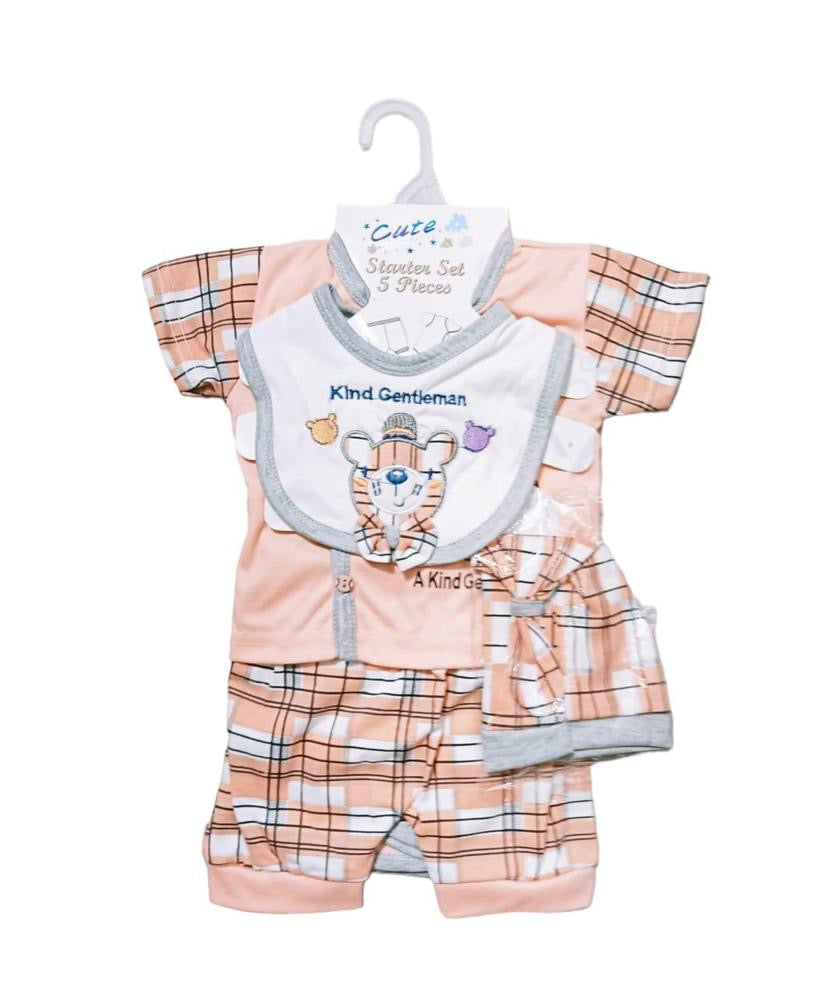 5 Pcs Exclusive Newborn Baby’s Stitched Blended Printed Shirt & Romper Set - Kids Bazar