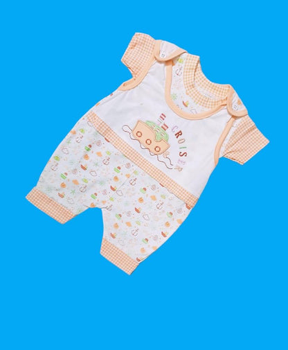 3 Pcs Newborn Baby’s Stitched Blended Printed Shirt & Romper Set - Kids Bazar