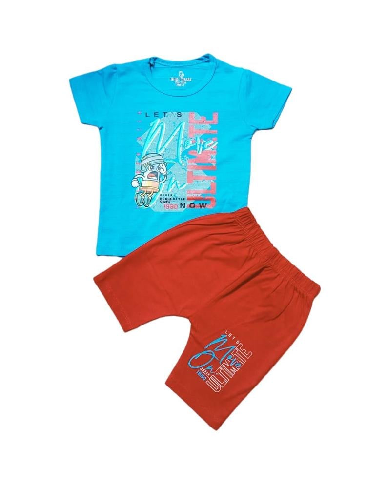 2 Pcs Baby Boy’s Stitched Soft Blended Printed Shirt & Short - Kids Bazar