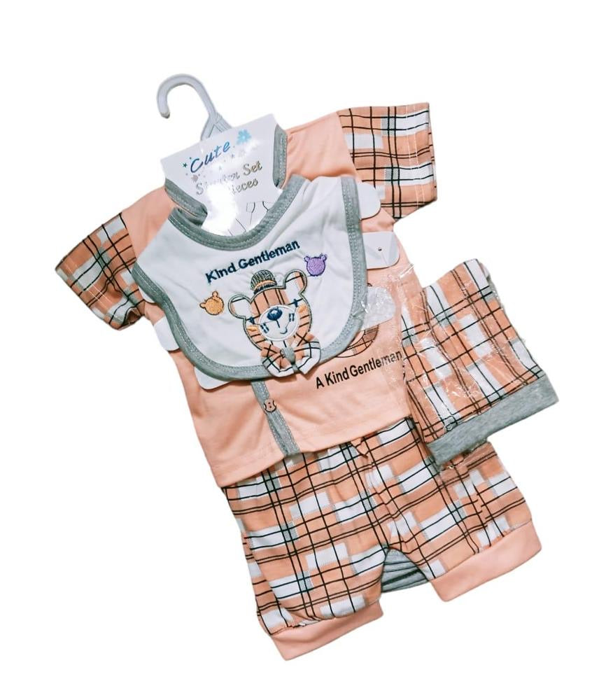 5 Pcs Exclusive Newborn Baby’s Stitched Blended Printed Shirt & Romper Set - Kids Bazar