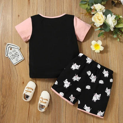 2 Pcs Stitched Cotton Baby Elephant Printed T-Shirt & Shorts Set - Kids Bazar