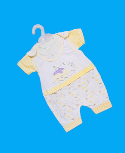 3 Pcs Newborn Baby’s Stitched Blended Printed Shirt & Romper Set - Kids Bazar