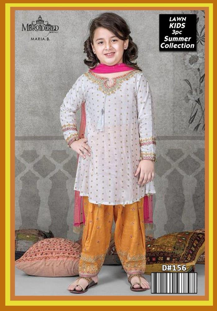 3 Pcs Girl’s Lawn Embroidered Suit - Kids Bazar