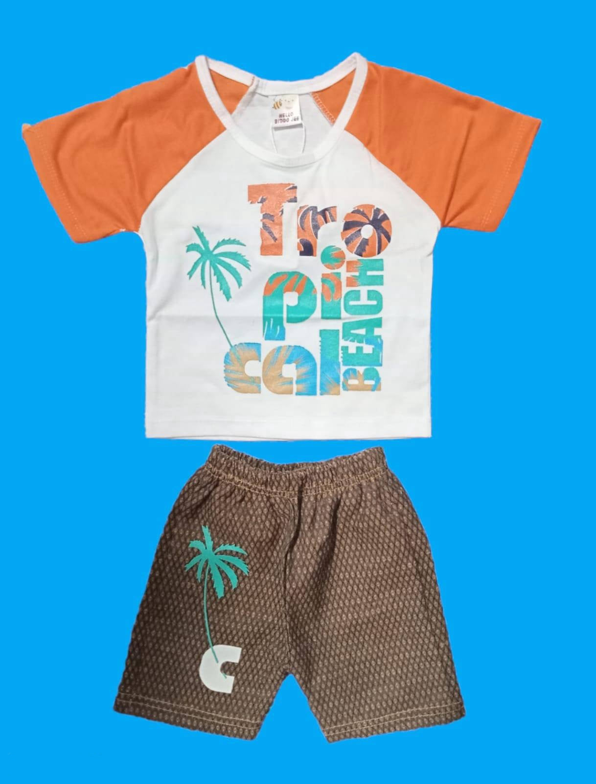 2 Pcs Baby Boy’s Stitched Soft Blended Printed Shirt & Short - Kids Bazar