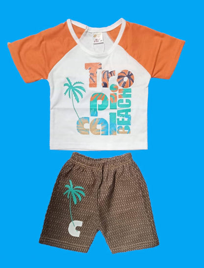 2 Pcs Baby Boy’s Stitched Soft Blended Printed Shirt & Short - Kids Bazar