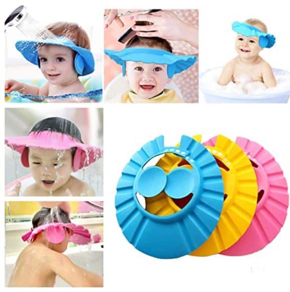 KB-Adjustable Baby Shower Cap With Ear Protector (random Color) - Kids Bazar