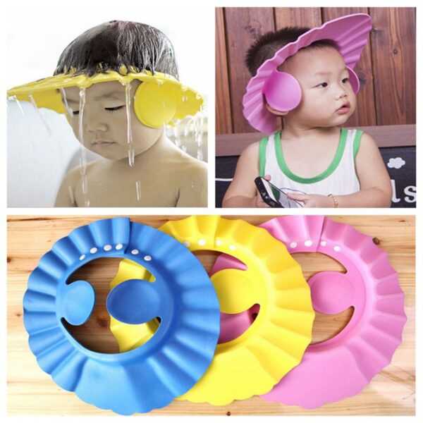 KB-Adjustable Baby Shower Cap With Ear Protector (random Color) - Kids Bazar