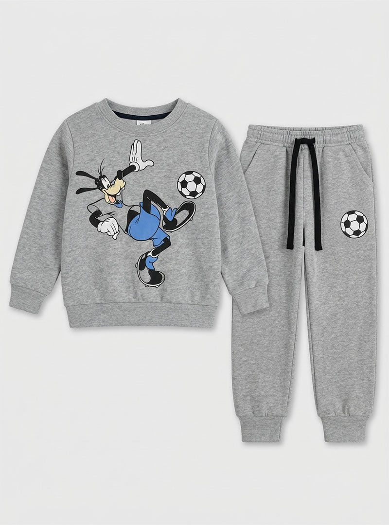 Boys grey cartoon football print sweatshirt and matching jogger trousers set
