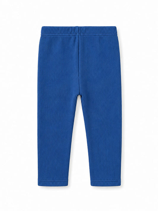 Blue ribbed winter leggings with an elasticated waistband and full-length legs