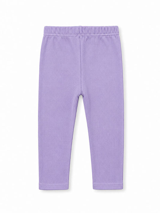 Light purple ribbed kids winter leggings with an elasticated waistband and full-length legs